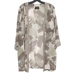 Bob Mackie Kimono Cardigan XL Boho Art To Wear Open Front Lightweight 3/4 Sleeve